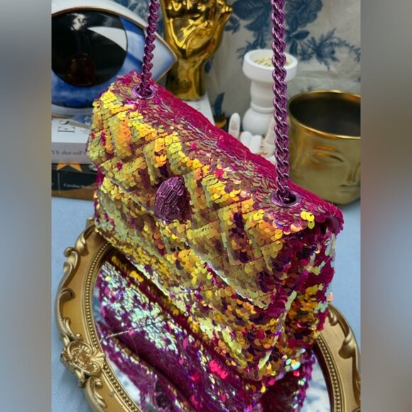 🆕 KURT GEIGER LONDON 🧿 NWOT Glitter Mini Kensington Bag, Fuchsia Drench - Picture 7 of 16